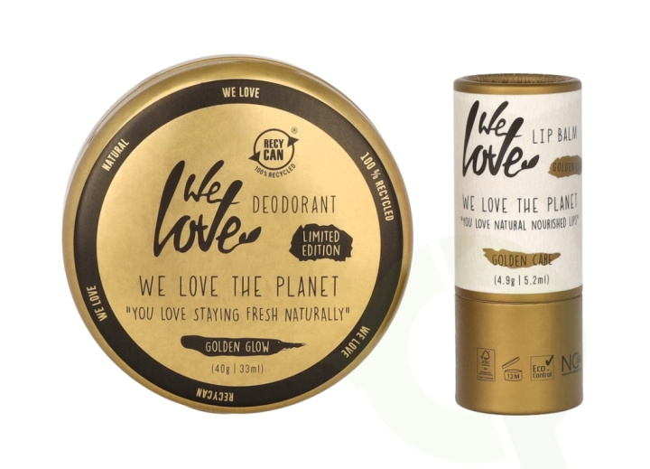 We Love The Planet Set 44.9 g Golden Glow Deodorant Tin 40gr/Velvet Care Vegan Lip Balm 4,9gr ryhmässä KAUNEUS JA TERVEYS / Lahjapakkaukset / Naisten lahjapakkaukset @ TP E-commerce Nordic AB (C58715)