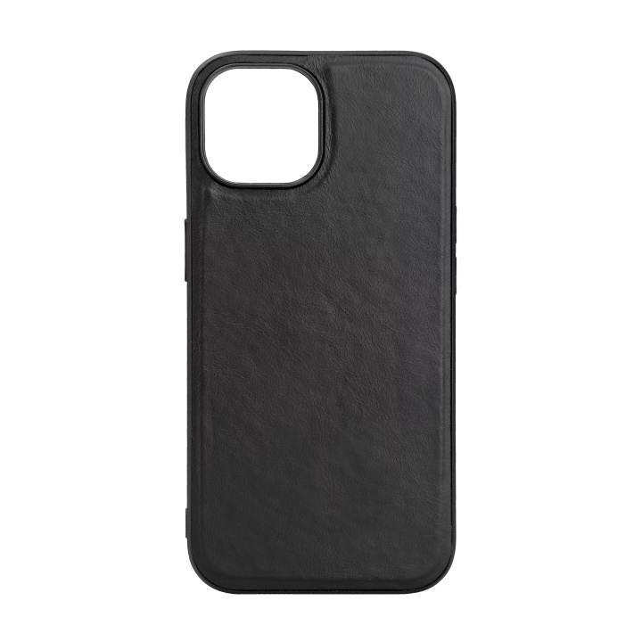 Essentials iPhone 15 Leather Mag back cover, TPU frame, magnet, black ryhmässä ÄLYPUHELIMET JA TABLETIT / Puhelimen suojakotelo / Apple / iPhone 15 @ TP E-commerce Nordic AB (C59565)