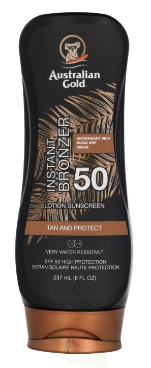 Australian Gold Instant Bronzer Lotion Sunscreen SPF50 237 ml ryhmässä KAUNEUS JA TERVEYS / Ihonhoito / Rusketus / Aurinkosuoja @ TP E-commerce Nordic AB (C64355)