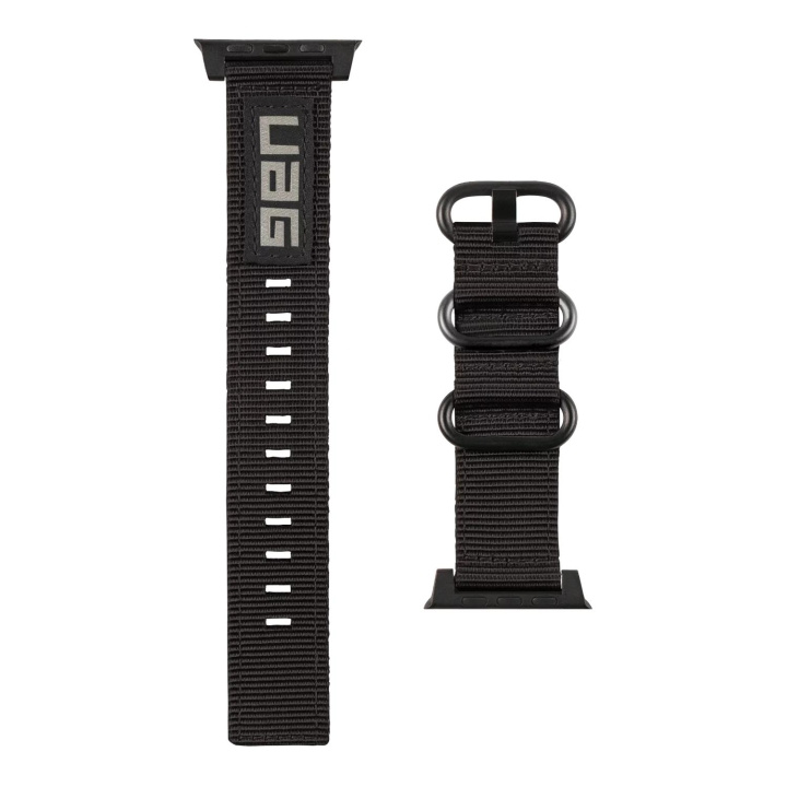 Urban Armor Gear Apple Watch 45/44/42mm Nato Eco Strap, Black ryhmässä URHEILU, VAPAA-AIKA JA HARRASTUS / Urheilu- ja sykekellot / Tarvikkeet @ TP E-commerce Nordic AB (C65140)