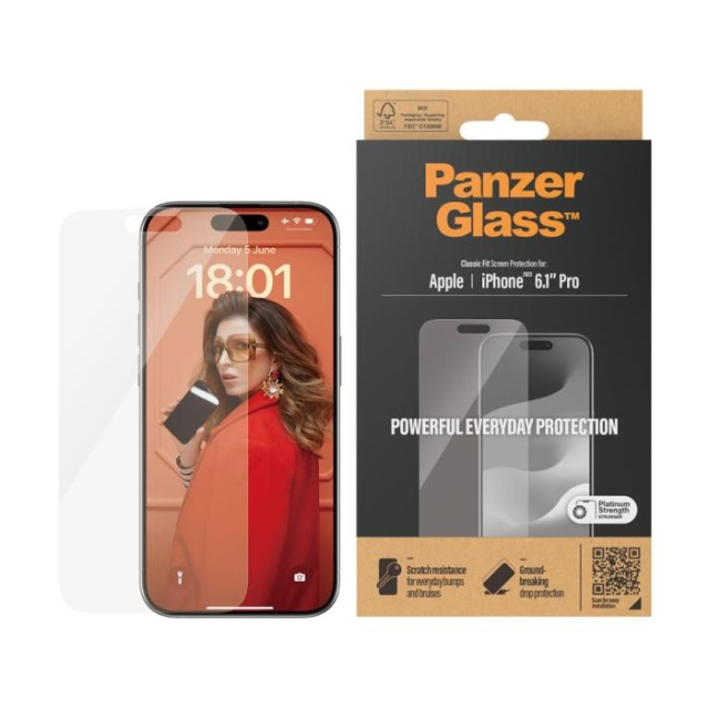 PanzerGlass Screen Protector Apple iPhone 15 Pro | Classic Fit ryhmässä ÄLYPUHELIMET JA TABLETIT / Puhelimen suojakotelo / Apple / iPhone 15 @ TP E-commerce Nordic AB (C65906)