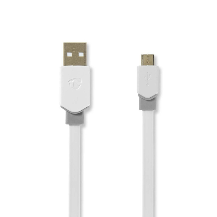 Nedis USB kaapeli | USB 2.0 | USB-A Uros | USB Micro-B Uros | 480 Mbps | Kullattu | 1.00 m | Litteä | PVC | Valkoinen | Muovipussi ryhmässä ÄLYPUHELIMET JA TABLETIT / Laturit & Kaapelit / Kaapelit / MicroUSB-kaapelit @ TP E-commerce Nordic AB (C66056)