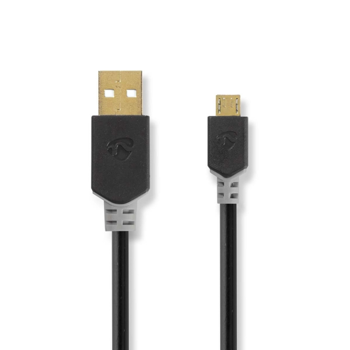 Nedis USB kaapeli | USB 2.0 | USB-A Uros | USB Micro-B Uros | 480 Mbps | Kullattu | 2.00 m | Pyöreä | PVC | Antrasiitti | Laatikko ryhmässä ÄLYPUHELIMET JA TABLETIT / Laturit & Kaapelit / Kaapelit / MicroUSB-kaapelit @ TP E-commerce Nordic AB (C66063)