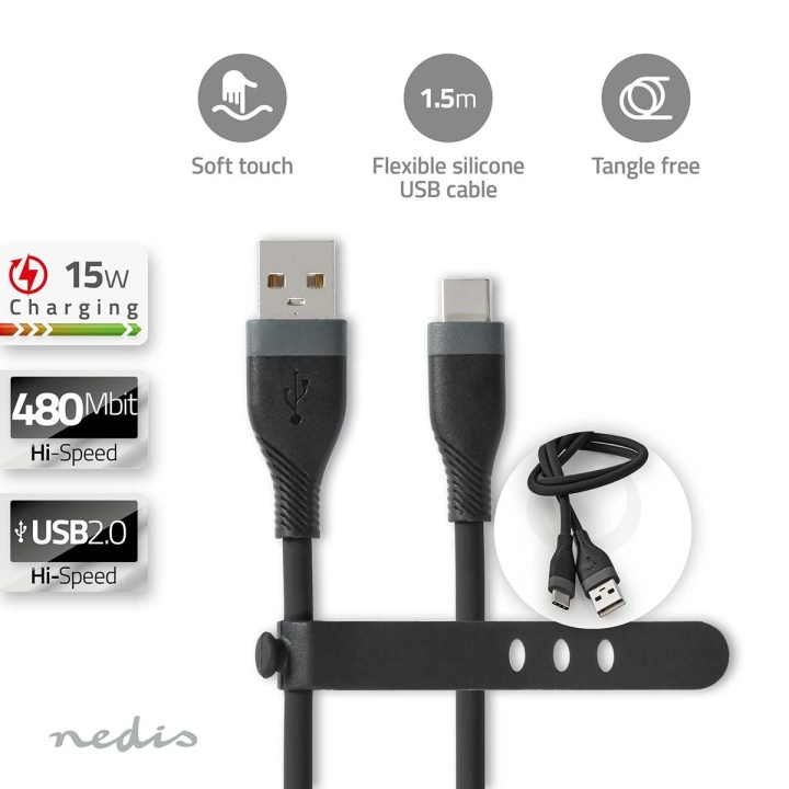 Nedis USB kaapeli | USB 2.0 | USB-A Uros | USB-C™ Uros | 15 W | 480 Mbps | Niklattu | 1.50 m | Pyöreä | Silikoni | Musta | Laatikko ryhmässä TIETOKOONET & TARVIKKEET / Kaapelit & Sovittimet / USB / USB-C @ TP E-commerce Nordic AB (C66094)