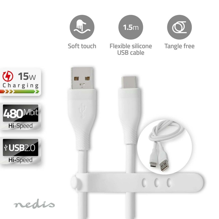 Nedis USB kaapeli | USB 2.0 | USB-A Uros | USB-C™ Uros | 15 W | 480 Mbps | Niklattu | 1.50 m | Pyöreä | Silikoni | Valkoinen | Laatikko ryhmässä TIETOKOONET & TARVIKKEET / Kaapelit & Sovittimet / USB / USB-C @ TP E-commerce Nordic AB (C66095)