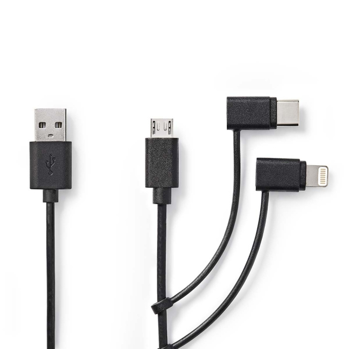 Nedis 3 in 1 kaapeli | USB 2.0 | USB-A Uros | Apple Lightning 8-Pin / USB Micro-B Uros / USB-C™ Uros | 480 Mbps | 1.00 m | Niklattu | Pyöreä | PVC | Musta | Label ryhmässä TIETOKOONET & TARVIKKEET / Kaapelit & Sovittimet / USB / USB-C @ TP E-commerce Nordic AB (C66666)