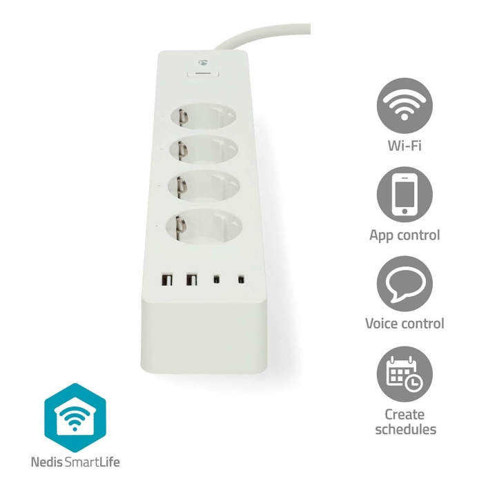 Nedis SmartLife Jatkojohto | Wi-Fi | Hybrid (CEE 7/7) / USB A / USB-C™ | 16 A | 3680 W | 2.00 m | 0 - 55 °C | Android™ / IOS | Valkoinen ryhmässä KOTI, TALOUS JA PUUTARHA / Sähkö & Valaistus / Jatkojohdot @ TP E-commerce Nordic AB (C66695)