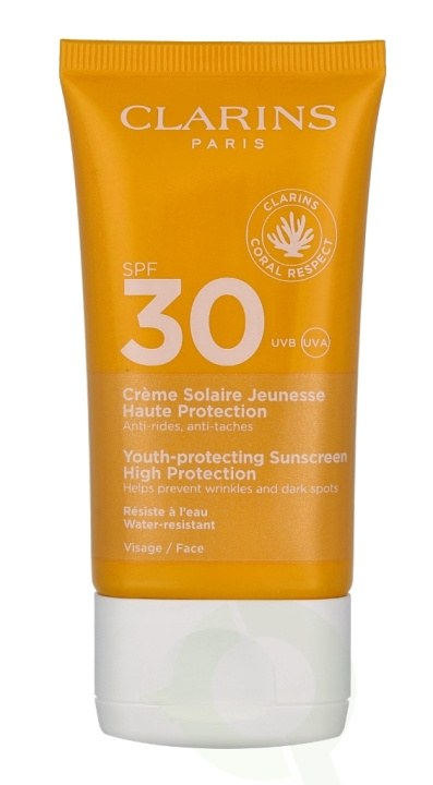 Clarins Youth-protecting Sunscreen SPF30 50 ml ryhmässä KAUNEUS JA TERVEYS / Ihonhoito / Rusketus / Aurinkosuoja @ TP E-commerce Nordic AB (C66848)