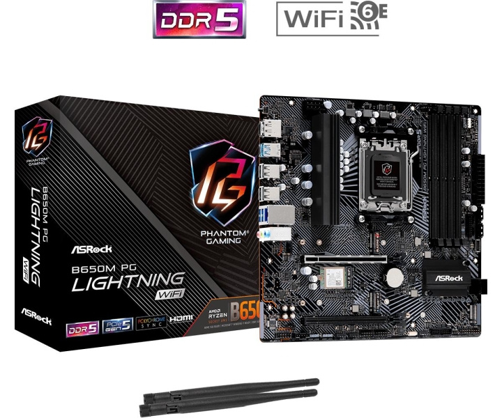 ASRock B650M PG Lightning WiFi Motherboard Micro ATX AM5 Socket DDR5 ryhmässä TIETOKOONET & TARVIKKEET / Tietokoneen komponentit / Emolevyt @ TP E-commerce Nordic AB (C67011)