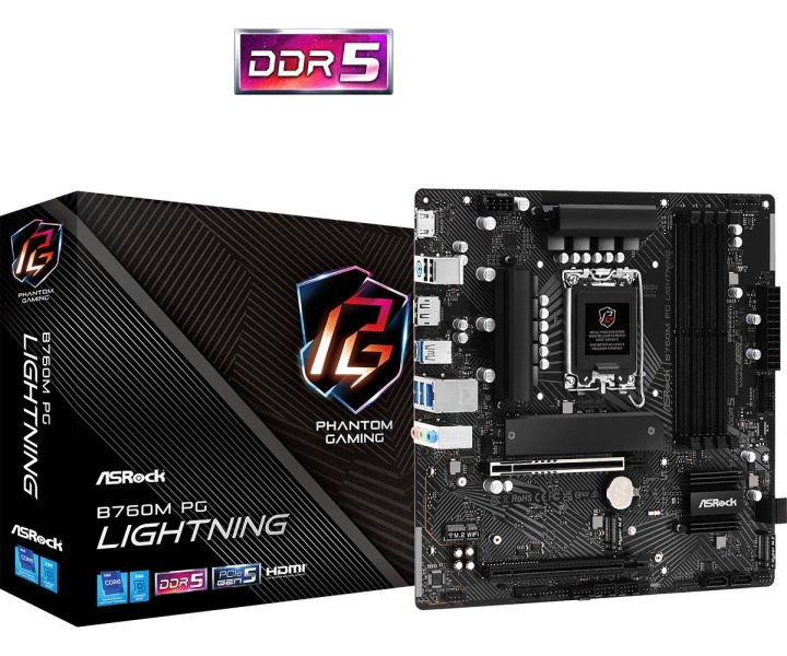 ASRock B760M PG LIGHTNING Micro-ATX LGA1700 Intel B760 ryhmässä TIETOKOONET & TARVIKKEET / Tietokoneen komponentit / Emolevyt @ TP E-commerce Nordic AB (C67059)