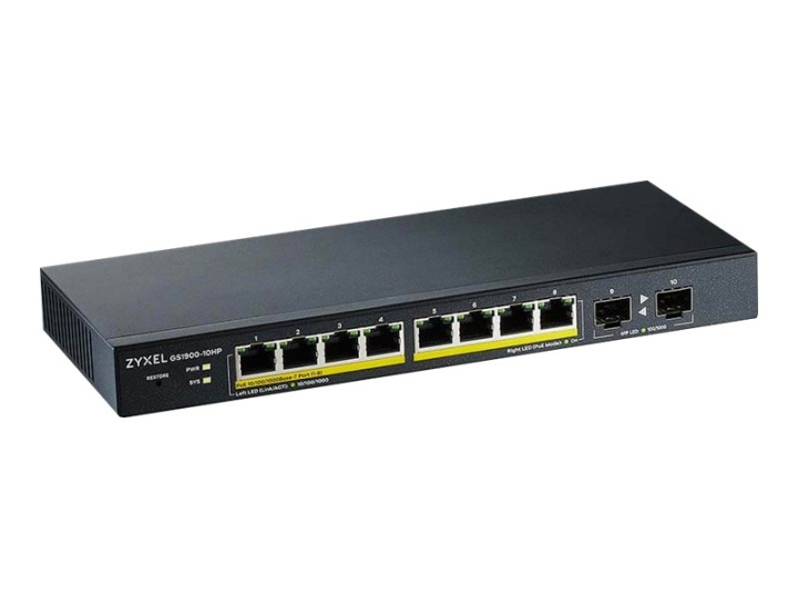 ZyXEL GS1900-10HP Switch 8-port Gigabit PoE+ ryhmässä TIETOKOONET & TARVIKKEET / Verkko / Kytkimet / 10/100/1000Mbps @ TP E-commerce Nordic AB (C67117)