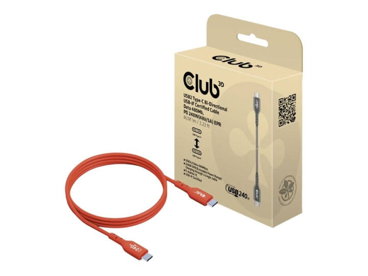 Club 3D USB 2.0 USB Type-C-kabel 1m Röd ryhmässä TIETOKOONET & TARVIKKEET / Kaapelit & Sovittimet / USB / USB-C @ TP E-commerce Nordic AB (C67850)