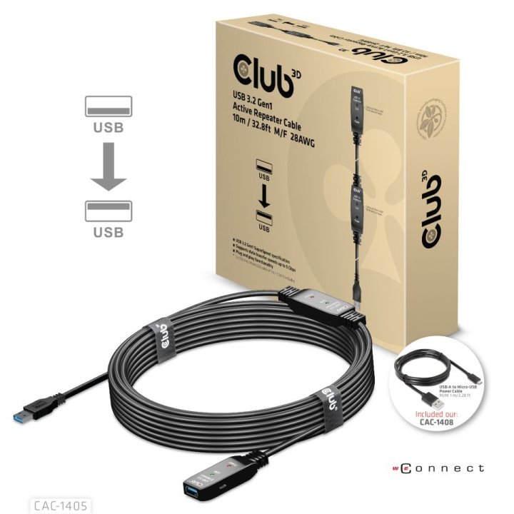 Club 3D USB 3.2 Gen1 aktiv repeaterkabel 10 m M/F 28AWG ryhmässä KOTI, TALOUS JA PUUTARHA / Sähkö & Valaistus / Jatkojohdot @ TP E-commerce Nordic AB (C67904)