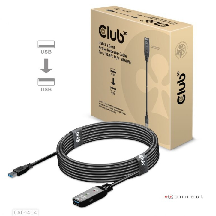 Club 3D USB 3.2 Gen1 Active Repeater Cable 5m M/F 28AWG ryhmässä KOTI, TALOUS JA PUUTARHA / Sähkö & Valaistus / Jatkojohdot @ TP E-commerce Nordic AB (C67905)