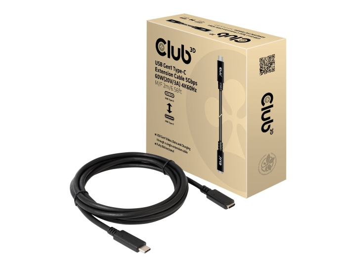 Club 3D USB Type-C förlängningskabel 2m Svart ryhmässä KOTI, TALOUS JA PUUTARHA / Sähkö & Valaistus / Jatkojohdot @ TP E-commerce Nordic AB (C67925)