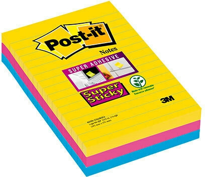 3M Post-it Super Sticky -viestilappu, viivoitettu, 101 x 152mm. 3kpl ryhmässä KOTI, TALOUS JA PUUTARHA / Toimistotuotteet / Paperit ja vihkot @ TP E-commerce Nordic AB (C68148)