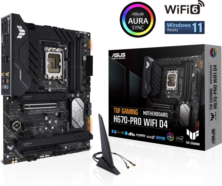 ASUS TUF GAMING H670-PRO WIFI D4 LGA 1700 ATX-emolevy ryhmässä TIETOKOONET & TARVIKKEET / Tietokoneen komponentit / Emolevyt @ TP E-commerce Nordic AB (C68294)