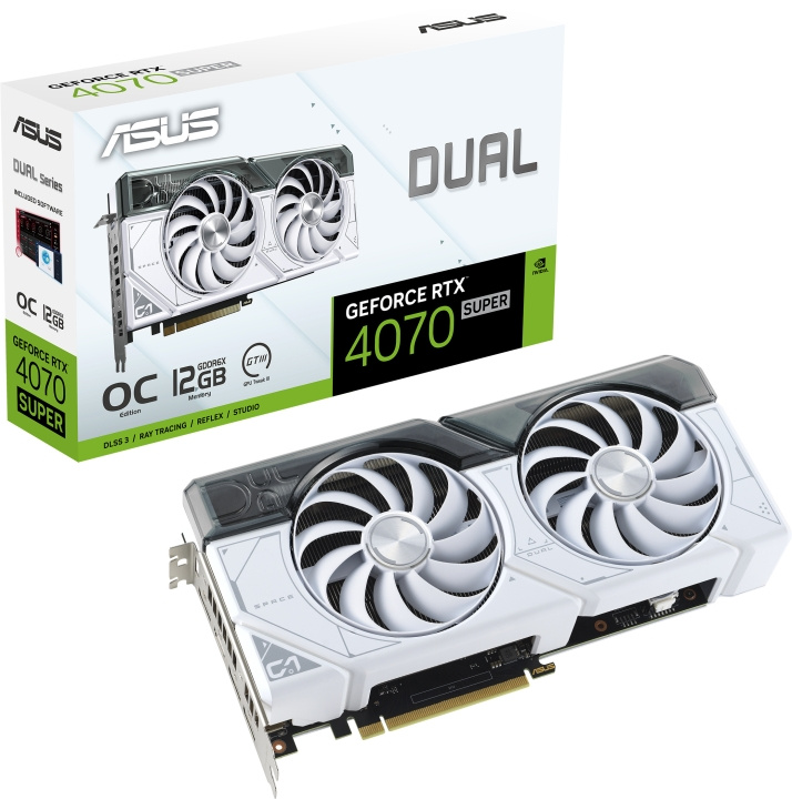 ASUS GeForce DUAL-RTX4070S-O12G-WHITE -näytönohjain, valkoinen ryhmässä TIETOKOONET & TARVIKKEET / Tietokoneen komponentit / Näytönohjaimet @ TP E-commerce Nordic AB (C68538)