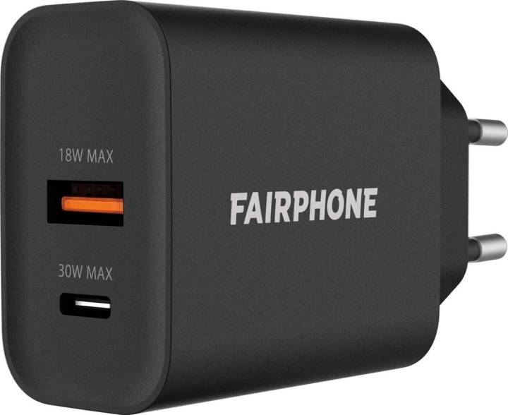 Fairphone USB-A 30 W -verkkovirtalaturi, musta ryhmässä ÄLYPUHELIMET JA TABLETIT / Laturit & Kaapelit / Seinälaturi / Seinälaturi Type C @ TP E-commerce Nordic AB (C69060)