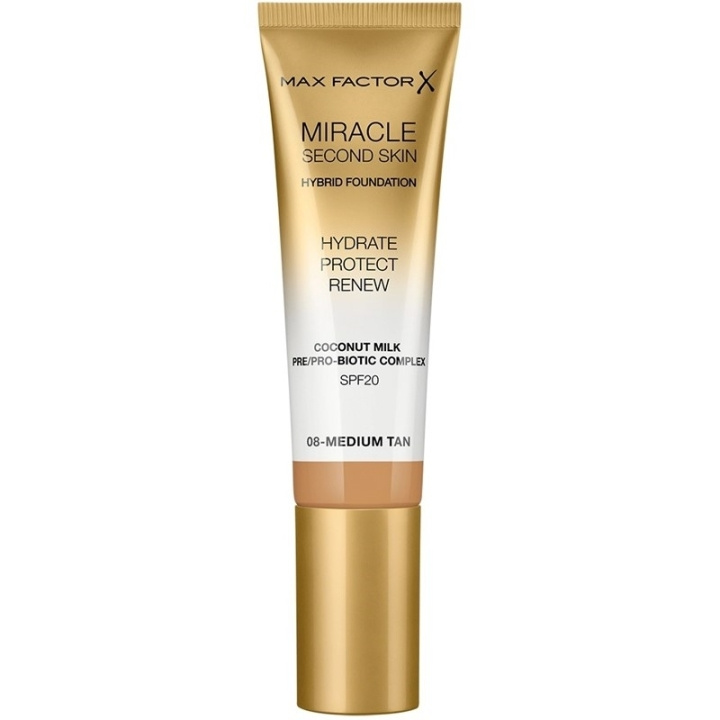 Max Factor Miracle Second Skin Foundation 08 Medium Tan ryhmässä KAUNEUS JA TERVEYS / Meikit / Meikit Kasvot / Meikkivoide @ TP E-commerce Nordic AB (C69312)