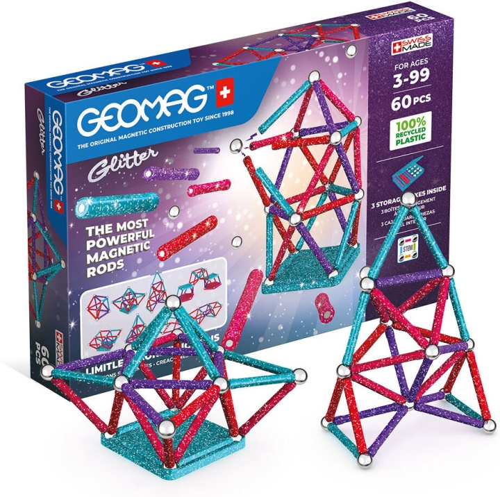 Geomag Glitter Recycled -magneettirakennussarja, 60 osaa ryhmässä LELUT, TUOTTEET LAPSILLE JA VAUVOILLE / Leikkikalut, Askartelu &Pelit / Rakennuslelut / Geomag @ TP E-commerce Nordic AB (C69959)