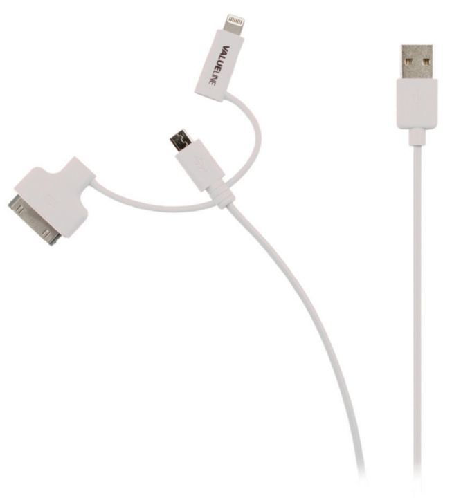 Valueline 3-in-1 Synkronointi- ja Latauskaapeli USB A Uros - Micro B-Uros 1.00 m Valkoinen ryhmässä ÄLYPUHELIMET JA TABLETIT / Laturit & Kaapelit / Kaapelit / MicroUSB-kaapelit @ TP E-commerce Nordic AB (C70235)