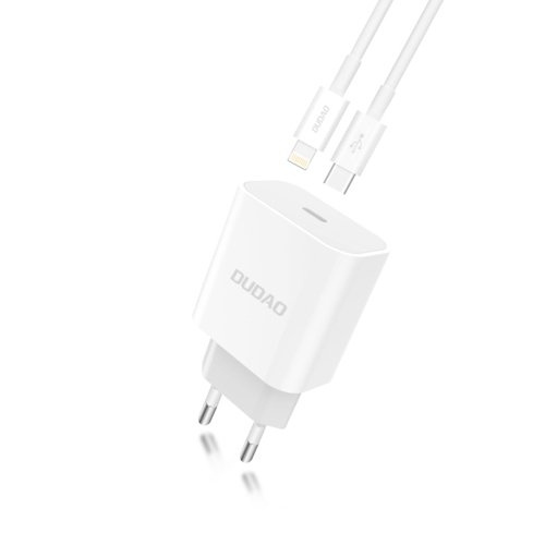 Dudao A8SEU-1M Adapter 20Watt 1xUSB-C (1m USB-C to Lightning cable included) ryhmässä ÄLYPUHELIMET JA TABLETIT / Laturit & Kaapelit / Seinälaturi / Seinälaturi Type C @ TP E-commerce Nordic AB (C70275)