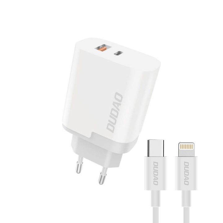 Dudao A6XSEUL Adapter 22,5Watt 1xUSB-C + 1xUSB-A (1m USB-C to Lightning cable included) ryhmässä ÄLYPUHELIMET JA TABLETIT / Laturit & Kaapelit / Seinälaturi / Seinälaturi Type C @ TP E-commerce Nordic AB (C70279)