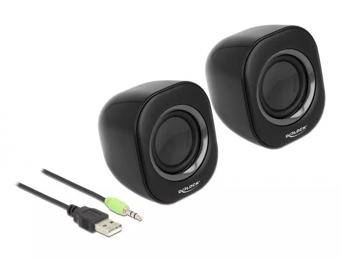 DeLOCK Mini Stereo PC Speaker with 3.5 mm stereo jack male and USB ryhmässä TIETOKOONET & TARVIKKEET / Tietokonetarvikkeet / Kaiuttimet @ TP E-commerce Nordic AB (C70510)