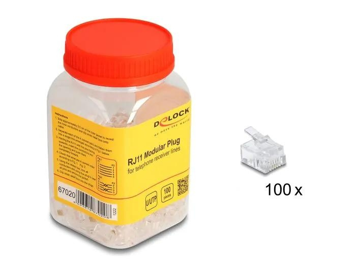 DeLOCK RJ11 Modular Plug 100 pcs ryhmässä TIETOKOONET & TARVIKKEET / Kaapelit & Sovittimet / Verkko / Sovittimet & Liittimet @ TP E-commerce Nordic AB (C70519)