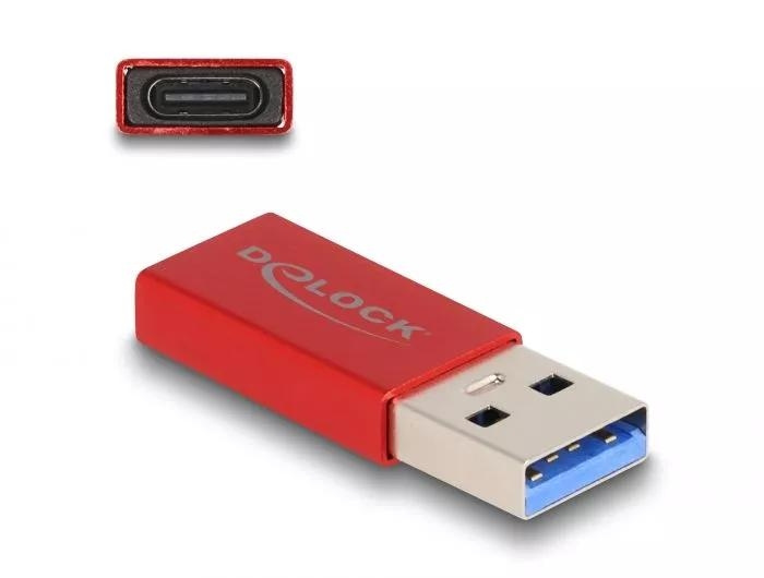 DeLOCK USB 10 Gbps USB Type-A male to USB Type-C active female red ryhmässä TIETOKOONET & TARVIKKEET / Kaapelit & Sovittimet / USB / USB-A / Sovittimet @ TP E-commerce Nordic AB (C70520)