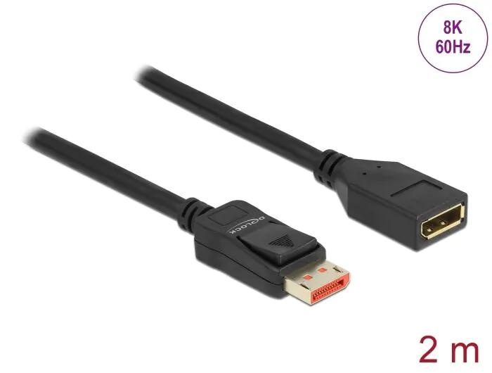 DeLOCK DisplayPort extension cable 8K 60 Hz 2 m ryhmässä TIETOKOONET & TARVIKKEET / Kaapelit & Sovittimet / DisplayPort / Kaapelit @ TP E-commerce Nordic AB (C70533)