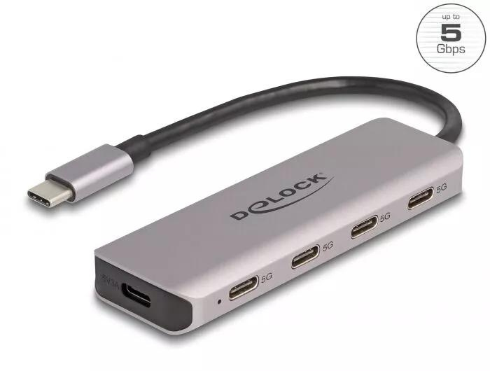 DeLOCK USB 5 Gbps 4 Port USB Type-C™ Hub with USB Type-C™ connector ryhmässä TIETOKOONET & TARVIKKEET / Tietokonetarvikkeet / USB-telakat @ TP E-commerce Nordic AB (C70541)