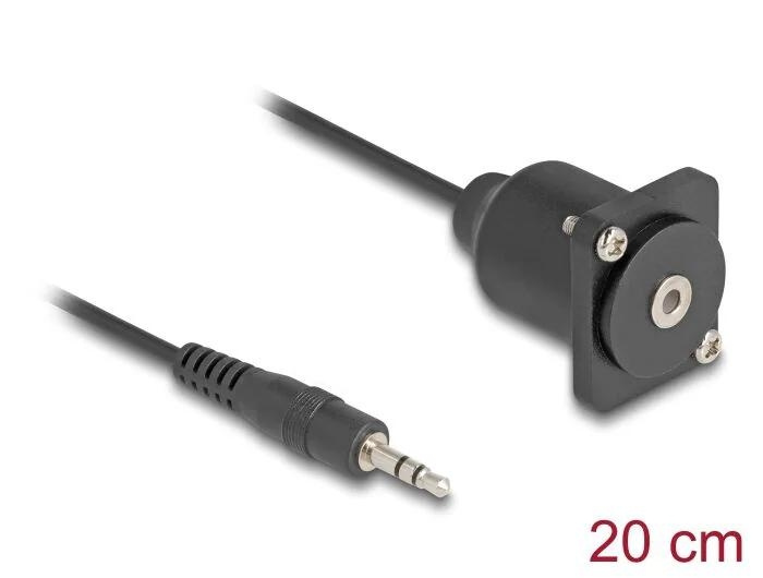 DeLOCK D-Type Cable 3.5 mm 3 pin Stereo jack male to female 20 cm ryhmässä KODINELEKTRONIIKKA / Kaapelit & Sovittimet / Analoginen ääni / Sovittimet @ TP E-commerce Nordic AB (C70561)