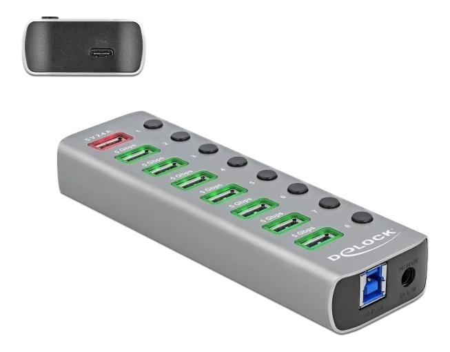 DeLOCK USB3.2 Gen1 Hub 7 Ports 1Fast Charging Port 1USBC PD 3 Port ryhmässä TIETOKOONET & TARVIKKEET / Tietokonetarvikkeet / USB-telakat @ TP E-commerce Nordic AB (C70610)