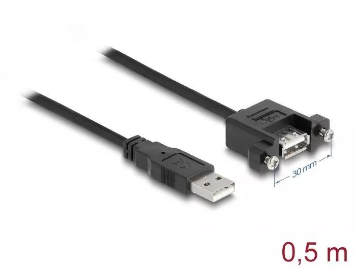 DeLOCK Cable USB 2.0 Type-A ma>USB 2.0 Type-A fe panel-mount, 0,5m ryhmässä TIETOKOONET & TARVIKKEET / Kaapelit & Sovittimet / USB / USB-A / Kaapelit @ TP E-commerce Nordic AB (C70706)