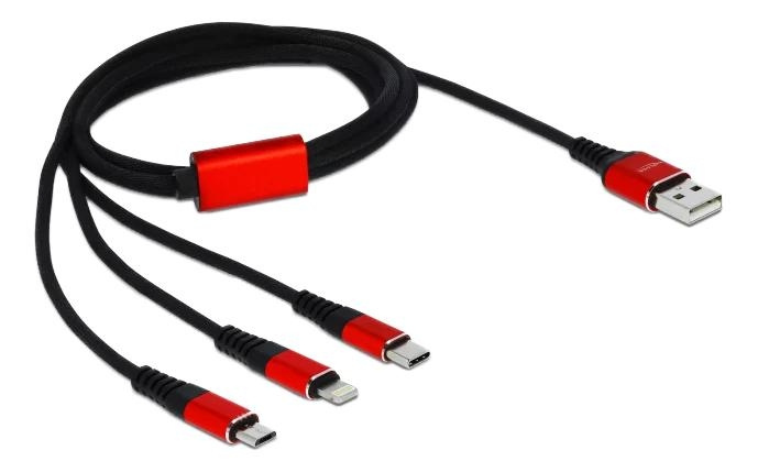 DeLOCK USB Charging Cable 3in1 Lightning/MicroUSB/USB TypeC 1m ryhmässä ÄLYPUHELIMET JA TABLETIT / Laturit & Kaapelit / Kaapelit / Lightning kaapelit @ TP E-commerce Nordic AB (C70727)