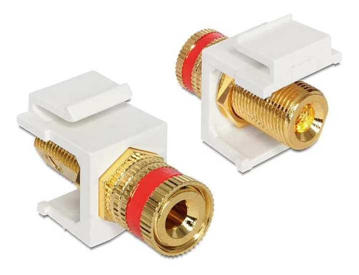 DeLOCK Keystone module, binding post (red) - thread nut, white ryhmässä TIETOKOONET & TARVIKKEET / Kaapelit & Sovittimet / Verkko / Sovittimet & Liittimet @ TP E-commerce Nordic AB (C70744)