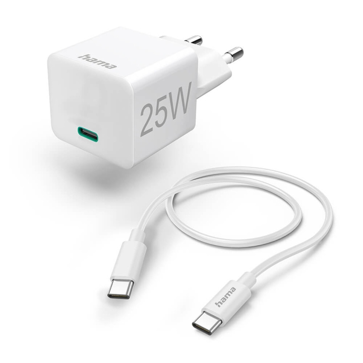 Hama Charger USB-C with USB-C Cable PD 25W 1,5m Cable White ryhmässä ÄLYPUHELIMET JA TABLETIT / Laturit & Kaapelit / Seinälaturi / Seinälaturi Type C @ TP E-commerce Nordic AB (C71155)