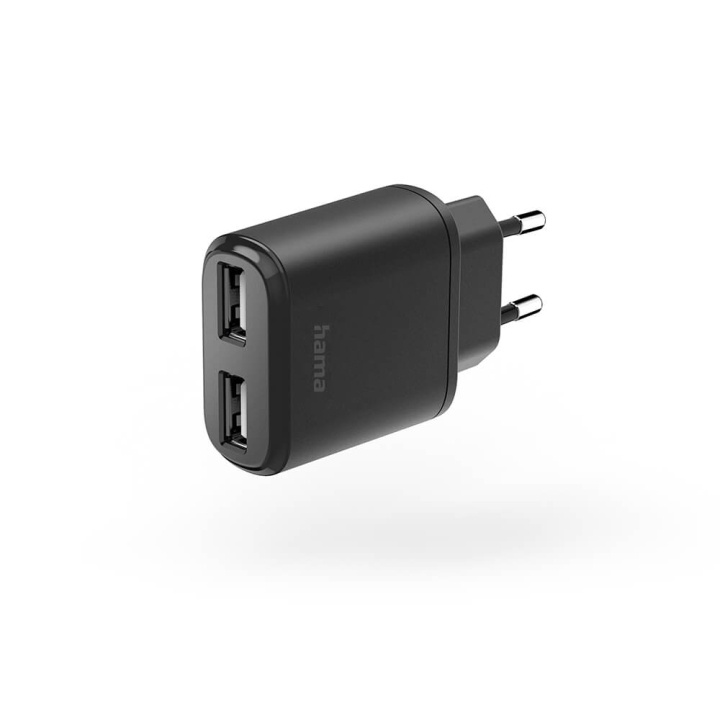 Hama Charger 2xUSB-A 12W Black ryhmässä ÄLYPUHELIMET JA TABLETIT / Laturit & Kaapelit / Seinälaturi / Seinälaturi USB @ TP E-commerce Nordic AB (C71156)