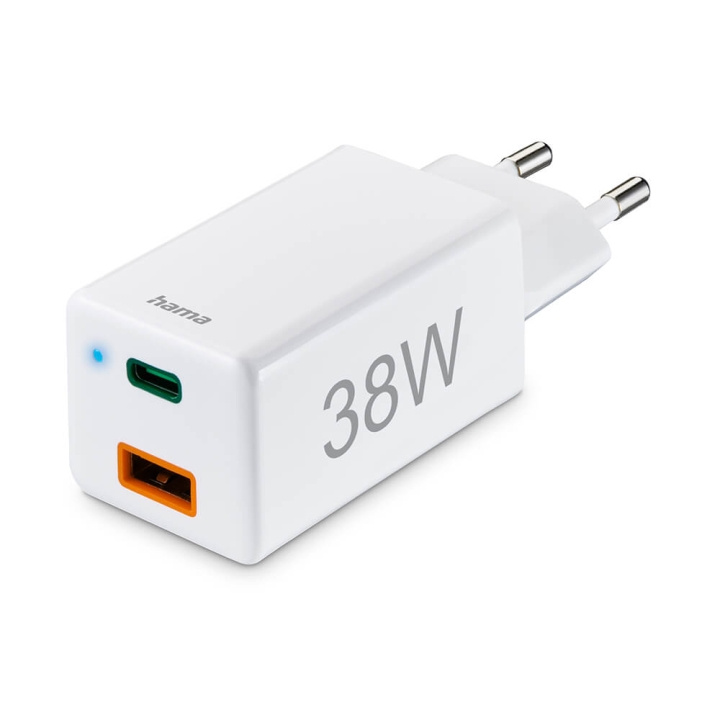 Hama Mini-charger USB-C + USB-A Qualcomm 3.0 38W White ryhmässä ÄLYPUHELIMET JA TABLETIT / Laturit & Kaapelit / Seinälaturi / Seinälaturi Type C @ TP E-commerce Nordic AB (C71219)