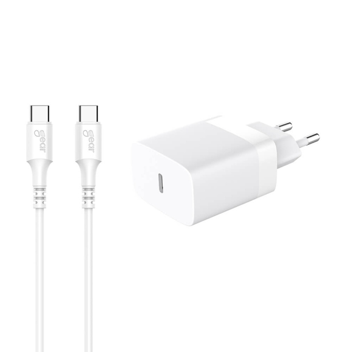 Gear Laturi 220V 1xUSB-C Valkoinen PD/PPS 30W + USB-C-USB-C-Kaapeli ryhmässä ÄLYPUHELIMET JA TABLETIT / Laturit & Kaapelit / Seinälaturi / Seinälaturi Type C @ TP E-commerce Nordic AB (C71370)