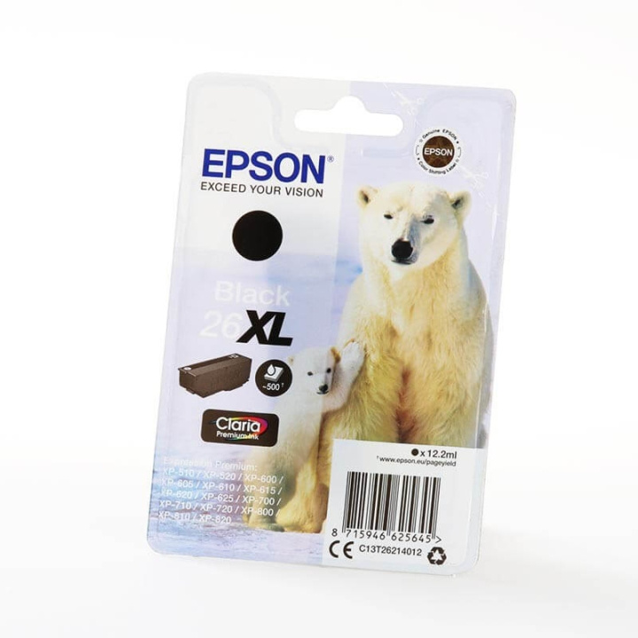 Epson Musteet C13T26214012 26XL Musta Polar Bear ryhmässä TIETOKOONET & TARVIKKEET / Tulostimet & Tarvikkeet / Musteet ja väriaineet / Mustepatruunat / Epson @ TP E-commerce Nordic AB (C71403)