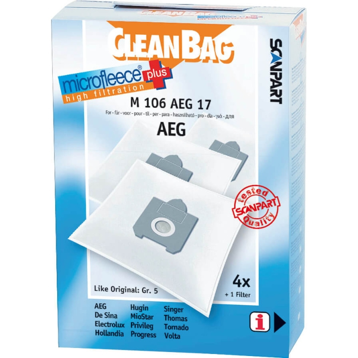 CLEANBAG Microfleece+ Dustbag AEG Gr.5 4+1 ryhmässä KOTI, TALOUS JA PUUTARHA / Siivoustuotteet / Imurit & Tarvikkeet / Tarvikkeet / Pölynimurin pussit @ TP E-commerce Nordic AB (C71503)