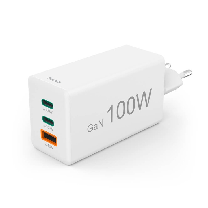 Hama Charger 2x USB-C 1x USB-A GaN 100W White ryhmässä ÄLYPUHELIMET JA TABLETIT / Laturit & Kaapelit / Seinälaturi / Seinälaturi Type C @ TP E-commerce Nordic AB (C71551)