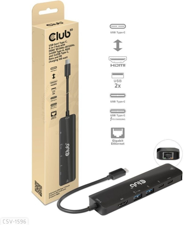 Club 3D Type-C 6-in-1 -hubi ryhmässä TIETOKOONET & TARVIKKEET / Kannettavat tietokoneet & tarvikkeet / Telakka @ TP E-commerce Nordic AB (C71788)