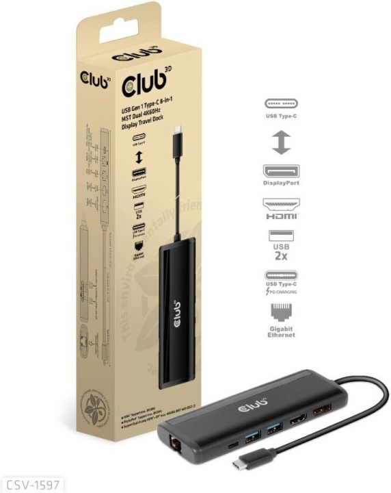 Club 3D Type-C 8-in-1 -hubi ryhmässä TIETOKOONET & TARVIKKEET / Kannettavat tietokoneet & tarvikkeet / Telakka @ TP E-commerce Nordic AB (C71789)