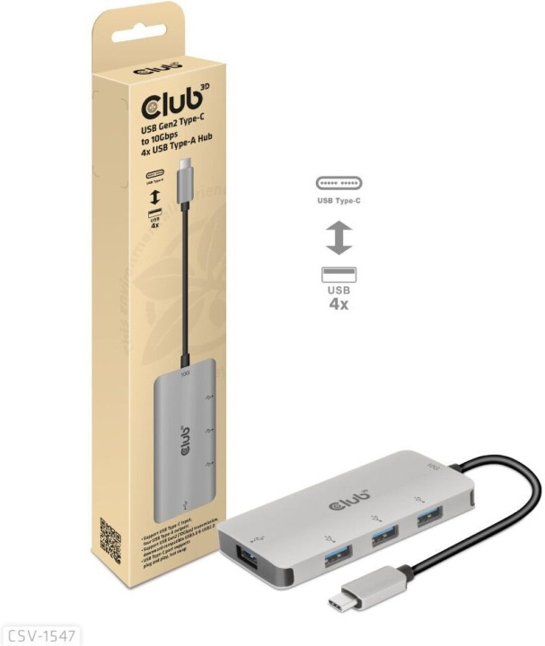 Club 3D USB Type-C to 10 Gbps 4x USB Type-A -hubi ryhmässä TIETOKOONET & TARVIKKEET / Tietokonetarvikkeet / USB-telakat @ TP E-commerce Nordic AB (C71791)