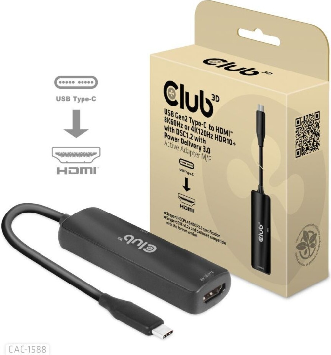 Club 3D CAC-1588 Type C - HDMI 2.1 PD 100W -aktiivinen adapteri, 4K120 Hz - 8K60Hz ryhmässä KODINELEKTRONIIKKA / Kaapelit & Sovittimet / HDMI / Sovittimet @ TP E-commerce Nordic AB (C71793)