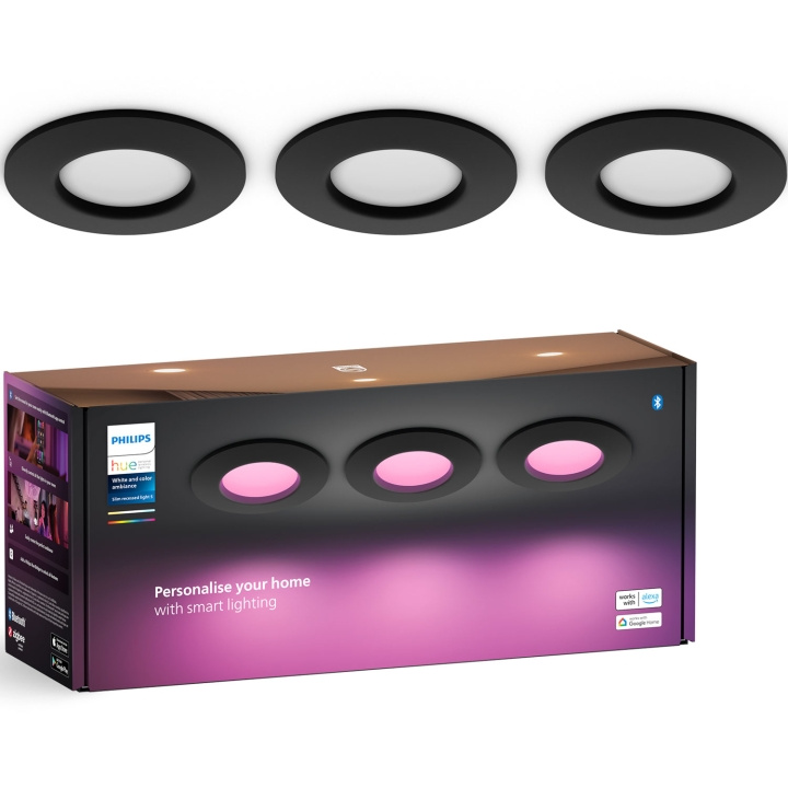 Philips Hue Slim Downlight S 90mm White and Color Ambiance Svart 3-pack ryhmässä KODINELEKTRONIIKKA / Valaistus / Kattolamput @ TP E-commerce Nordic AB (C74717)